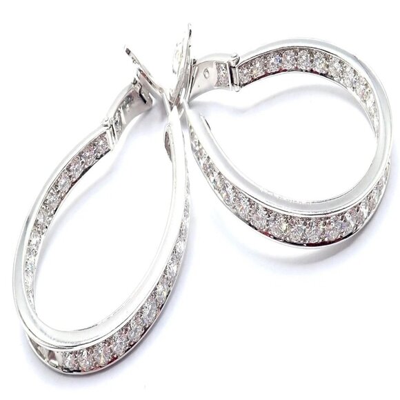 Authentic! Van Cleef & Arpels 18k White Gold Diamond Large Hoop Earrings - Picture 12 of 16
